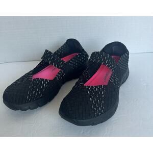NEW Skechers Mary Jane Black Silver Stitching Comfort Woven Memory Foam Shoes 7